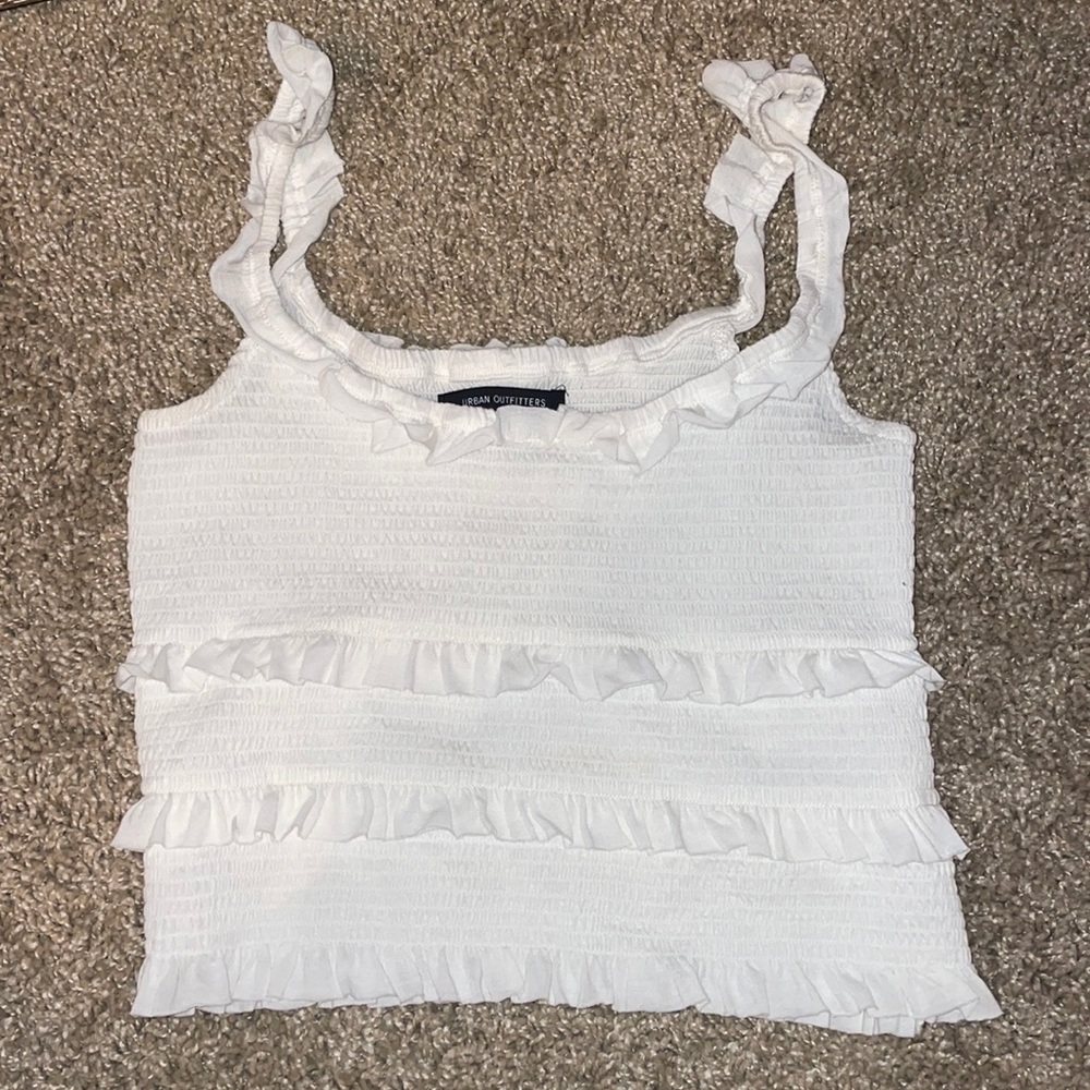 White Ruffled urban tank top